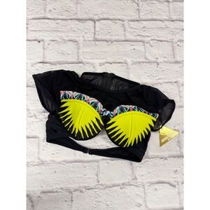Andrea Iyamah Neon Yellow Black Mesh Crop Bikini Top Swimwear Designer NEW Sz M